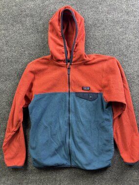 Patagonia Jacket Kids‎ 10-12 Orange Fleece Hooded Full Zip Colorblock Warm Layer